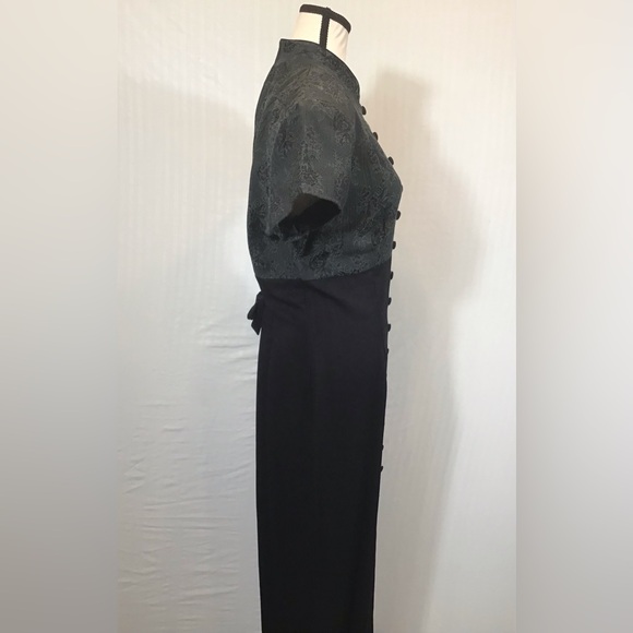 All that Jazz Vintage Womens Maxi Dress Size L Floral Shoulder Pads Button Goth - Picture 8 of 16